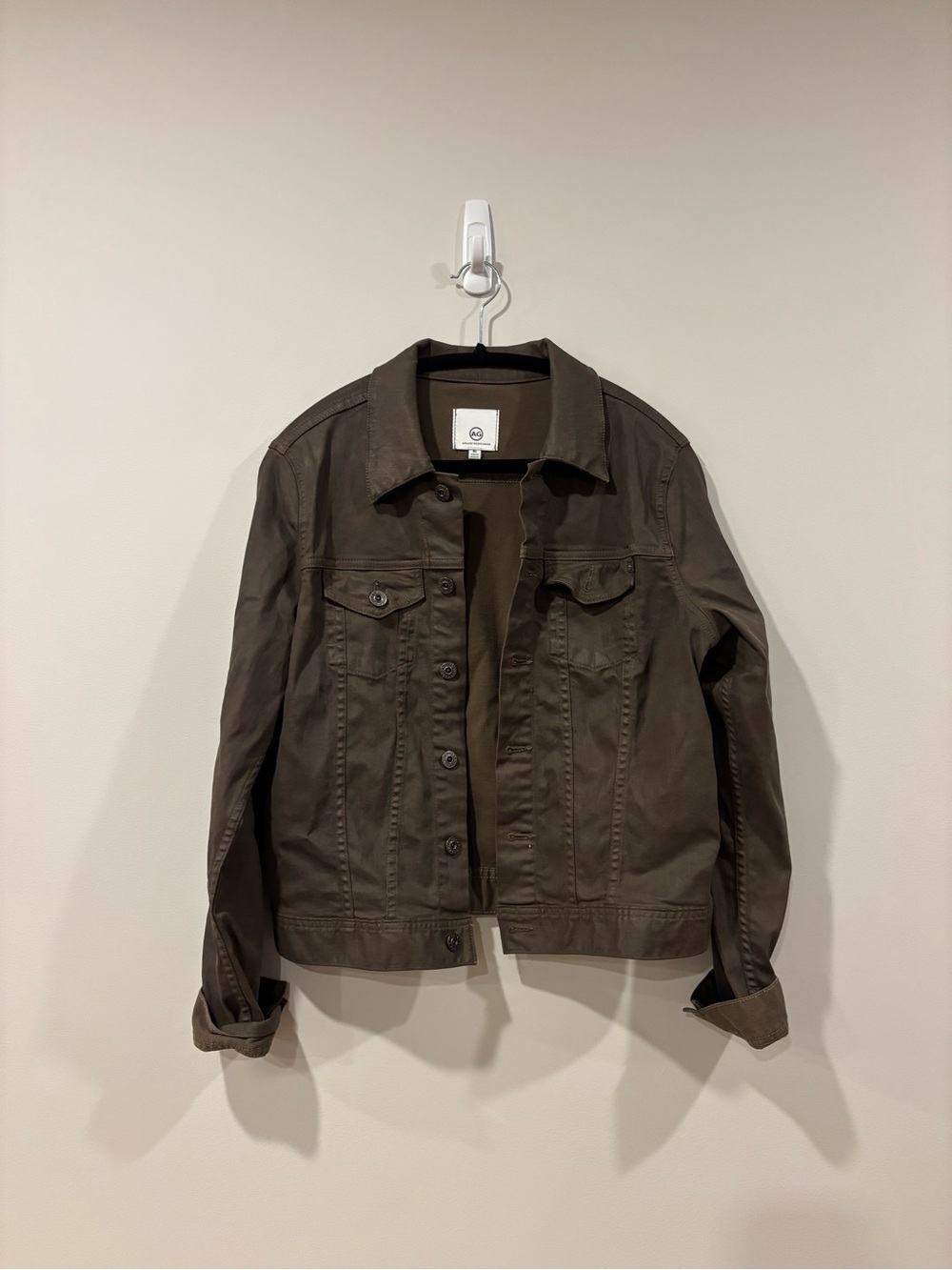 AG Adriano Goldschmied Lacquered Robyn
Denim Jacket Olive Green Women size XL